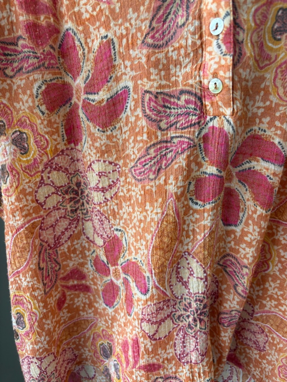 Nanette Lepore Boho Floral Flutter Sleeve V-Neck Blouse XL Orange Pink Eyelet - Picture 3 of 9